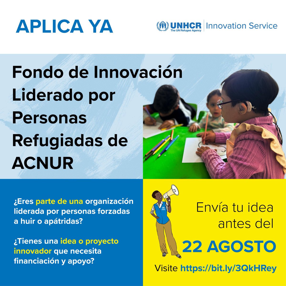 AcnurMexico's tweet photo. ¿Formas parte de una organización liderada por personas refugiadas o desplazadas? 

¡Haz realidad tus ideas con el Fondo de Innovación de ACNUR!💡

🗓️ Convocatoria abierta hasta el 22 de agosto. https://t.co/lVdOAoASK4 https://t.co/mO1Q96Ur5W
