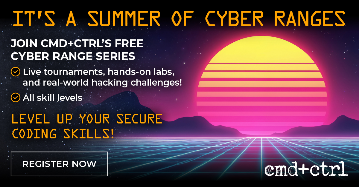 cmdnctrl's tweet image. The next event in our Summer of Cyber Ranges series kicks off tomorrow! 🔥

Compete in Shadow Bank or take on the expert Gold Standard range. Climb the leaderboard &amp;amp; claim bragging rights. 🧑‍💻🏆

Register now: web.cmdnctrlsecurity.com/summer-of-cybe….

#SecureCoding #OWASP #HackOff #CyberRange