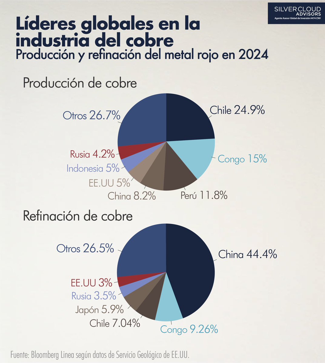 Según la International Energy Agency el 70% del cobre necesario para 2040 no está producido aún. En la actualidad el consumo de cobre se concentra en construcción, consumo general y red eléctrica. Sera un metal clave para la transición energética. 
Argentina no está produciendo