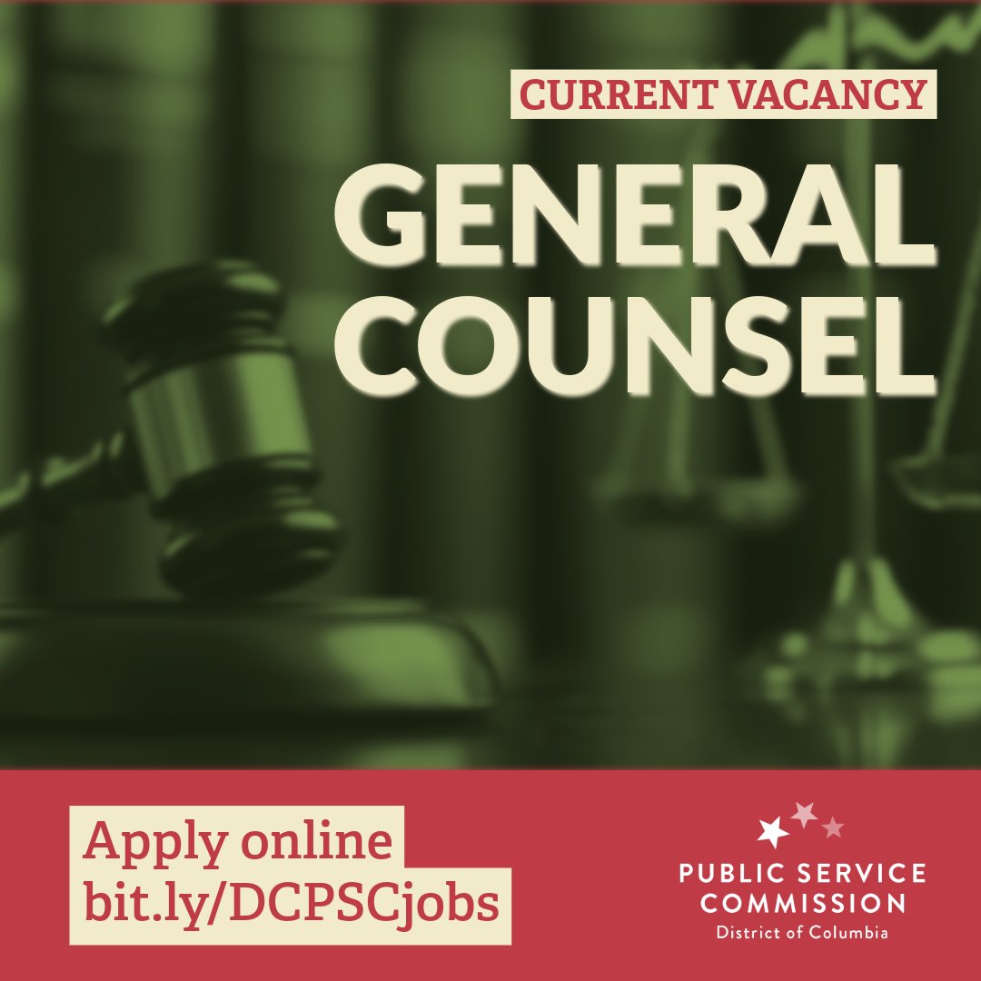 DC_PSC's tweet image. We&apos;re hiring a General Counsel to lead our legal team and advise on utility decisions that impact DC residents&apos; energy costs and reliability. High-stakes litigation and regulatory strategy meet clean energy policy. Make a difference and apply by Sept. 1: bit.ly/DCPSCjobs