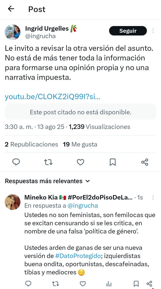 MinekoKia's tweet photo. @Prolector6_ @ingrucha Me va a bloquear, seguro...

...o me va a denunciar acusando acoso y violencia política de género, así se las gastan estas #LadyUber de la política. https://t.co/Pw6fzF8blc