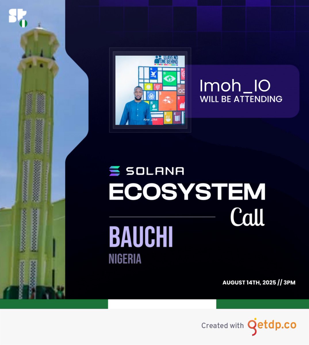 I'd be attending  the most anticipated events in the Solana ecosystem: the Ecosystem Call with <a href="/kashdhanda/">Kash (🐱, 🐐)</a> and <a href="/_Kamalkt/">Kamal T 🃏💳</a>

Folks in Bauchi, you shouldn't miss out !!!
Secure your spot NOW: lu.ma/g5634xlt

Create your attendee card here:
getdp.co/BauchiSol
Don't miss