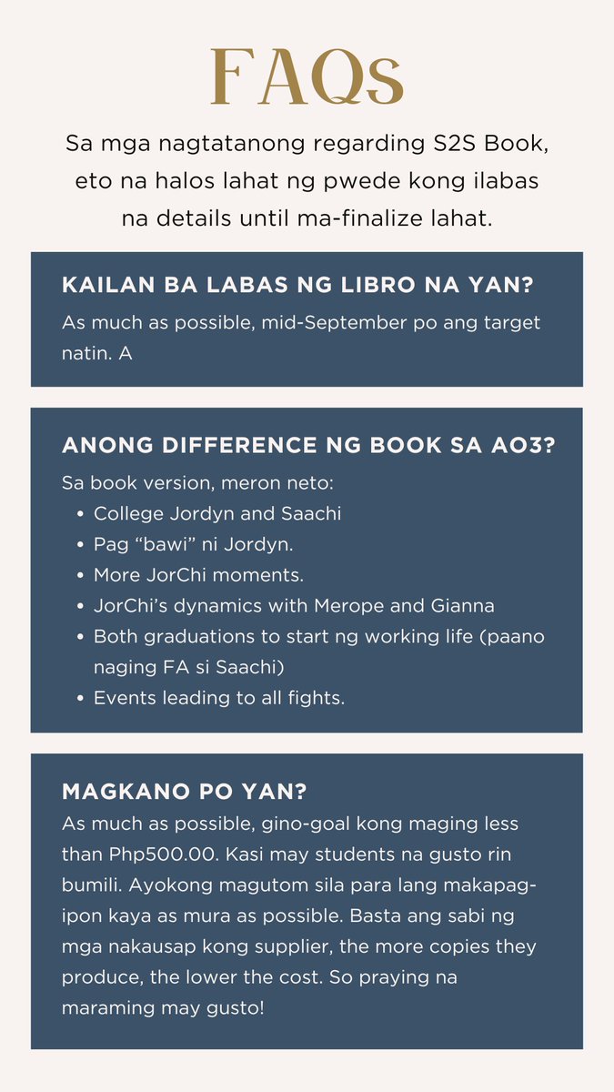 Hello po.

Eto po ang Frequently Asked Questions regarding S2S Book Ver. If may iba pang question, ipunin muna natin tapos sagutin ko na lang kapag sinipag na ako magsalita HAHAHA medyo ang dami lang kasing ganap pagsusulat ngayon na kailangan kong mag-focus.