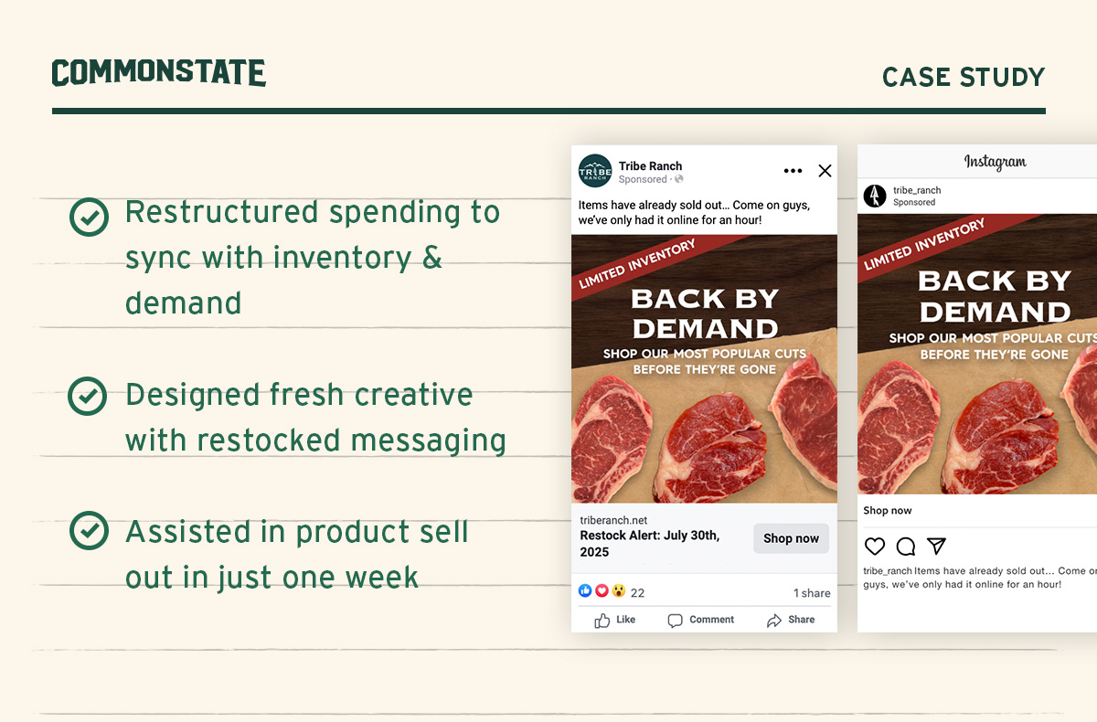 CommonstateAr's tweet image. For Tribe Ranch, success means moving with the herd—adapting ads to match when Wagyu is ready.

🗓️ Arkansas’s #1 Wagyu restocks this Friday. Don’t miss out.

#Meta #Advertising