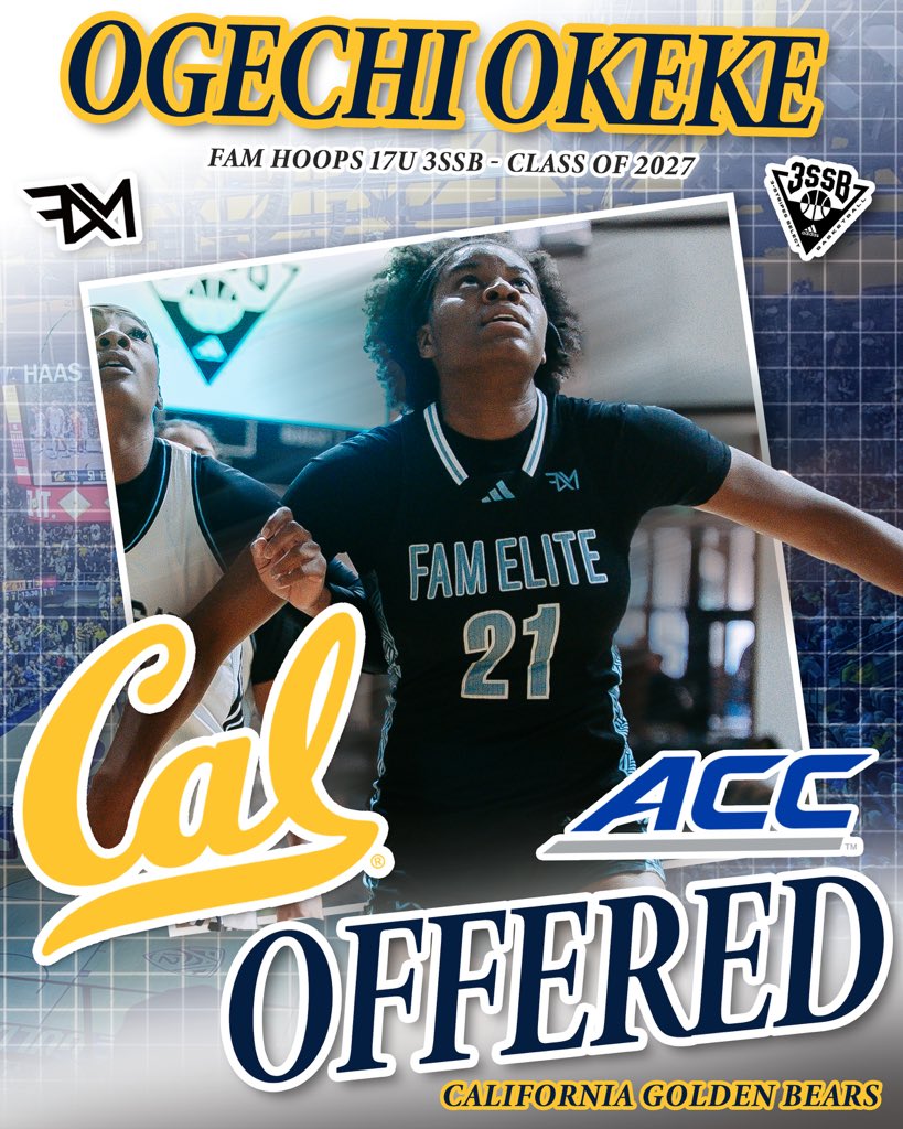 2027 Ogechi Okeke (<a href="/Ogechi_Okeke25/">Ogechi Okeke</a>) earns a ACC offer from the University of California, Berkeley! <a href="/CalWBBall/">Cal Basketball</a> <a href="/21charmin/">Charmin Smith</a> 

Congrats FAM! 

#TheFAMway / / / <a href="/3SSBGCircuit/">3Stripes Select Basketball Girls Circuit</a> 
💙🤍🏀 #3SSBgirls