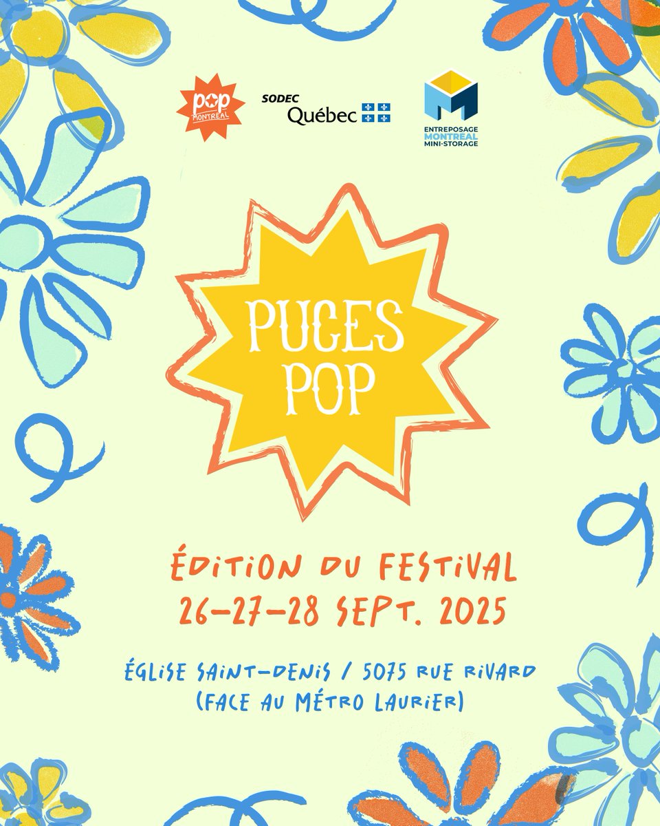 pucespopmtl's tweet photo. C'est reparti pour une 21ème édition de Puces POP qui aura lieu durant le festival de POP Montréal, les 26-27-28 septembre prochain à L'Église St-Denis 🌸
Découvrez nos artisan.e.s ici: https://t.co/kUErW2RWrP
RSVP: https://t.co/v9xLtIagyO https://t.co/UwKcFsxuqG