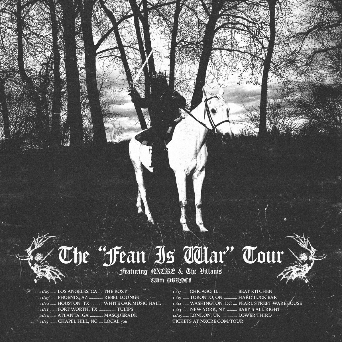 THE FEAN IS WAR TOUR IS FINALLY HERE! GO ON NXCRE.COM/TOUR TO BE THE FIRST TO SIGN UP TO GET YOUR TICKETS BEFORE ANYONE ELSE!

Presale — Aug 14 @ 10AM local
General On-Sale — Aug 15 @ 10AM local
link in bio

11/05 — Los Angeles, CA — The Roxy

11/07 — Phoenix, AZ — Rebel