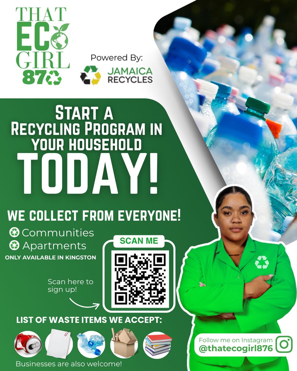 sheyenneleslie's tweet photo. Start a recycling programme in your household/community today! Sign up here: https://t.co/IocdIln2u0

Only available for Kingston (at the moment)

Every bottle, every can, every box counts. 📦♻️
Join the movement!

Let’s keep Jamaica clean, green &amp; thriving!  #MyNewLilBaby 💚🥹 https://t.co/DTJ6N1C6MH