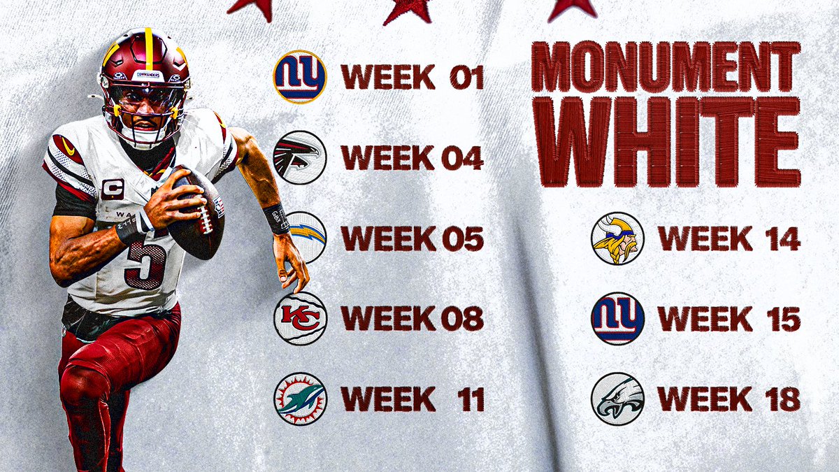 Commanders's tweet image. Our 2025 jersey schedule 😮‍💨

📰 bit.ly/41553EV