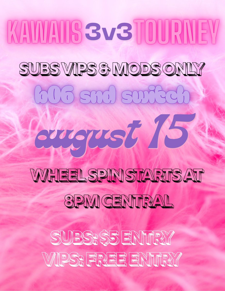 Hosting my first small tourney this Friday with <a href="/ArxGupta/">Gupta</a> ! 

~Subs, mods and VIPs only
~Solo sign up
~Comment for spot 💞 (even if you replied in my discord)

(Don’t come at me for the graphic I’m new at this)