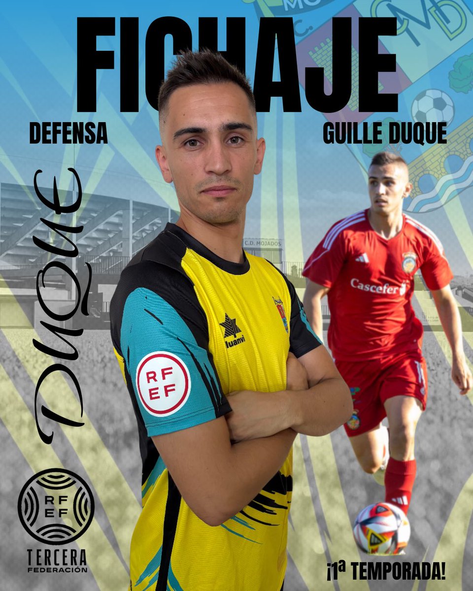 CDMojados's tweet photo. ✍🏽 𝙁𝙄𝘾𝙃𝘼𝙅𝙀 - 𝙂𝙐𝙄𝙇𝙇𝙀 𝘿𝙐𝙌𝙐𝙀

Guille Duque se convierte en nuevo jugador del primer equipo del CD Mojados.

El central segoviano procede del Turegano CF, donde ha estado las últimas 6 temporadas, tanto de jugador como de entrenador. También ha jugado en el https://t.co/c61eRaEe90