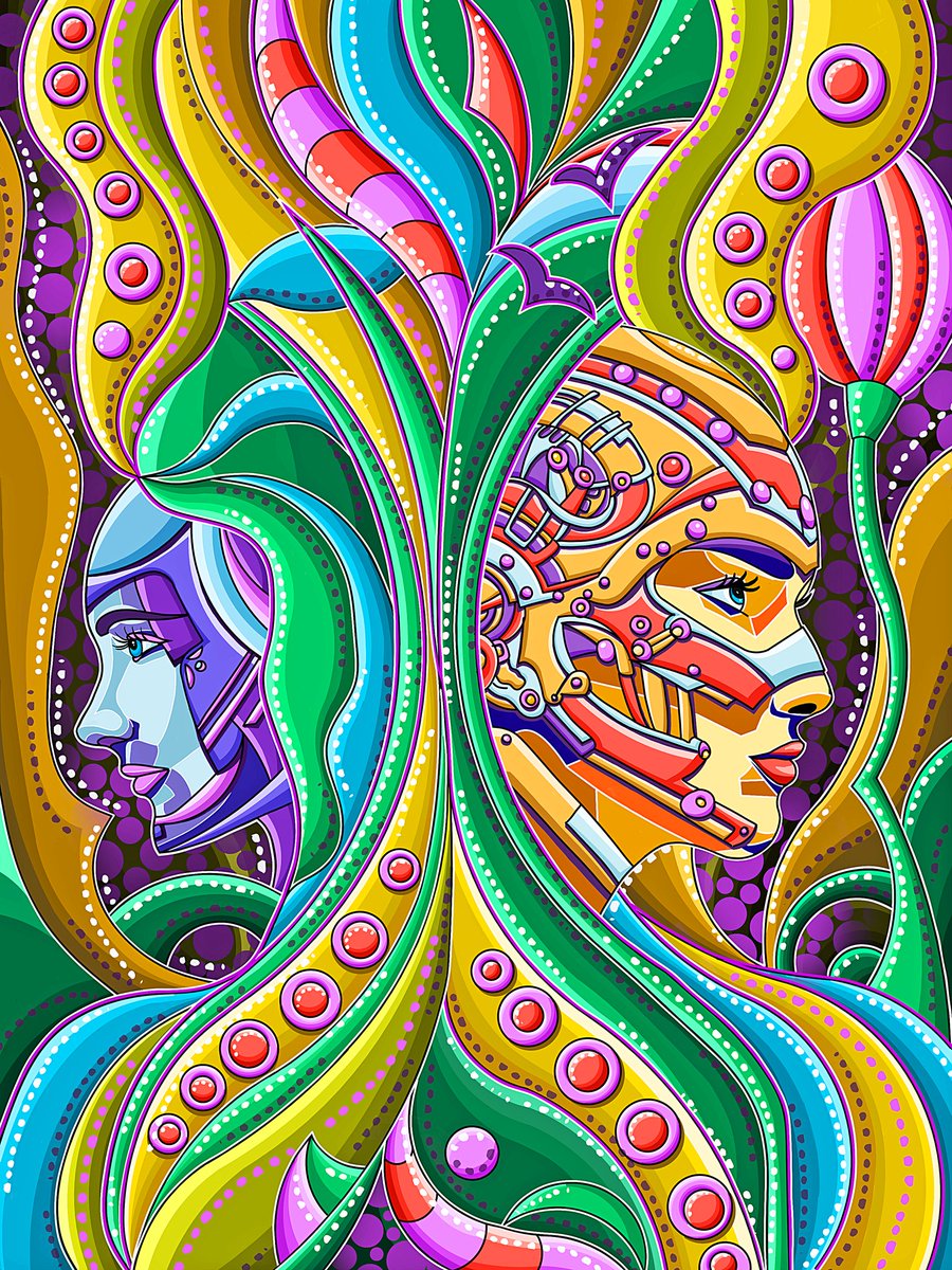 ABAElena's tweet photo. Two cyber-souls, surrounded by abstract flowers and leaves, are embodied in bright emotions and invite us to a game of subconsciousness.
Emotions in a flower matrix💚
Digital art work.
10xtz🧡7/10
Link⏬
#objktnfts #tezos #tezosart https://t.co/kKRZeWPi2z