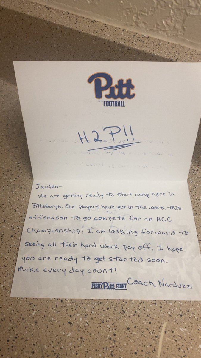 Jaiden Davis (@jaidendavis38) on Twitter photo I appreciate the handwritten mail I received from <a href="/CoachDuzzPittFB/">Pat Narduzzi</a> from <a href="/Pitt_FB/">Pitt Football</a> today!
I look forward to seeing you all soon.
<a href="/coachdaoust/">Tim Daoust</a>
<a href="/ARCHIECOLLINS_/">Coach Collins</a>
<a href="/BatesBacker/">Randy Bates</a>
#H2P I appreciate the handwritten mail I received from <a href="/CoachDuzzPittFB/">Pat Narduzzi</a> from <a href="/Pitt_FB/">Pitt Football</a> today!
I look forward to seeing you all soon.
<a href="/coachdaoust/">Tim Daoust</a>
<a href="/ARCHIECOLLINS_/">Coach Collins</a>
<a href="/BatesBacker/">Randy Bates</a>
#H2P