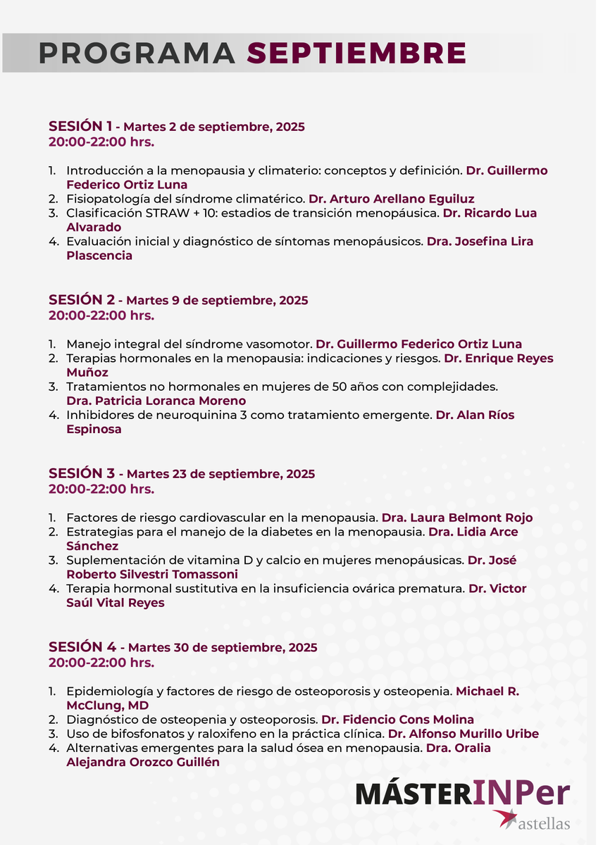 INPer_mx's tweet photo. ¡REGISTRO ABIERTO! 📢
#MásterINPer
MANEJO INTEGRAL Y MULTIDISCIPLINARIO DE LA MENOPAUSIA

Septiembre - Noviembre 2025
• Evento Virtual SIN COSTO
• Profesores Nacionales e Internacionales 🌎
• Puntaje CMGO
• Asistentes 16 ptos 🏅

🚨 REGISTRO 📢
https://t.co/70BTXttGic https://t.co/36V9I8FWnH