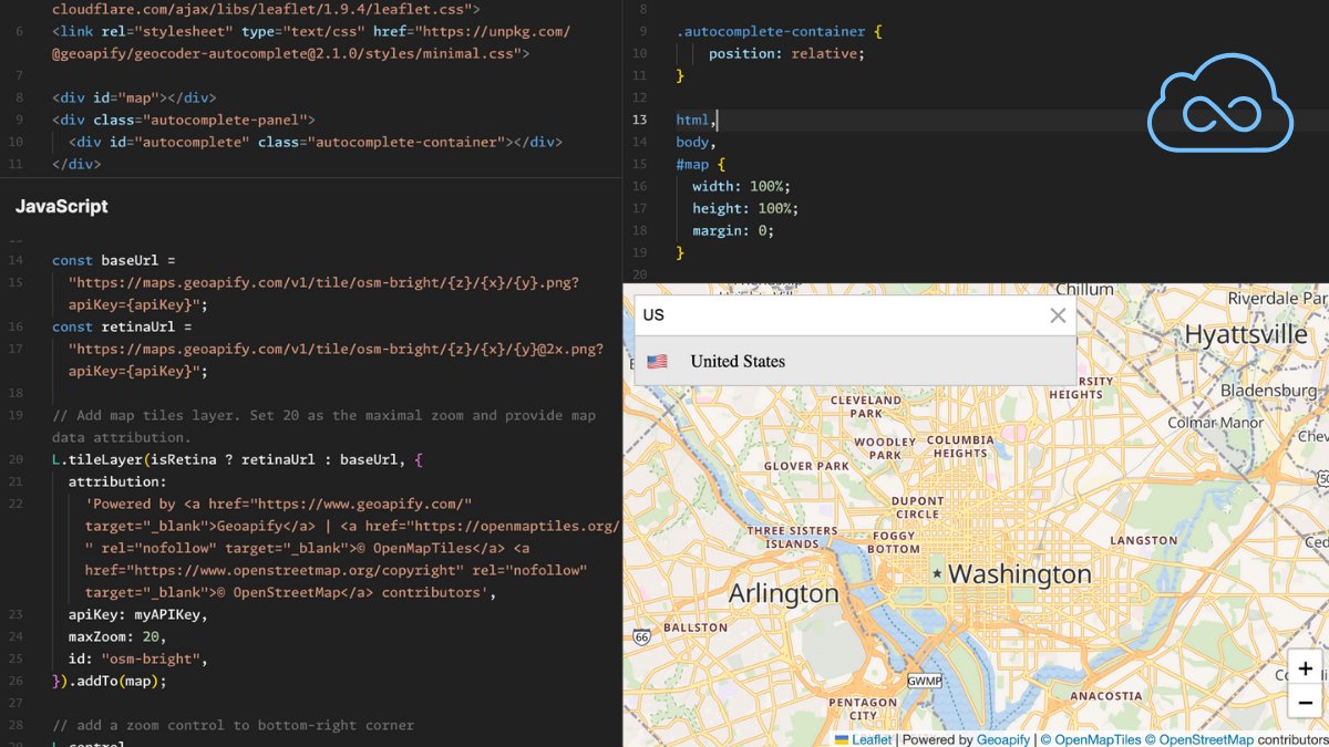 Want to limit address search to countries, states, counties &amp; cities only?
With @geoapify/geocoder-autocomplete, you can plug in a custom geocoding function and control search behavior.
See it live with results on a <a href="/LeafletJS/">Leaflet</a> map:

→ jsfiddle.net/Geoapify/916ox…

#JavaScript #WebDev