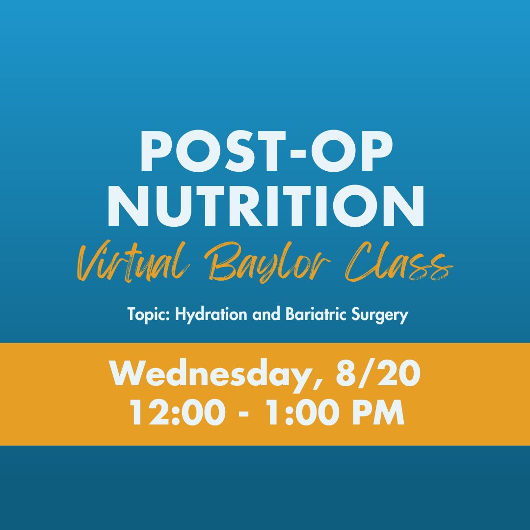NicholsonClinic's tweet image. Inviting all Post-Op Patients! Join us next Wednesday for our FREE post-op nutrition class on Aug 20 from 12 -1pm. Topic: Hydration and Bariatric Surgery. RSVP to tyrisha.mason@bswhealth.org or call 469-814-5677

#PostOp #WLJ #GroupClass #Educate #NicholsonClinic #PostOpSupport
