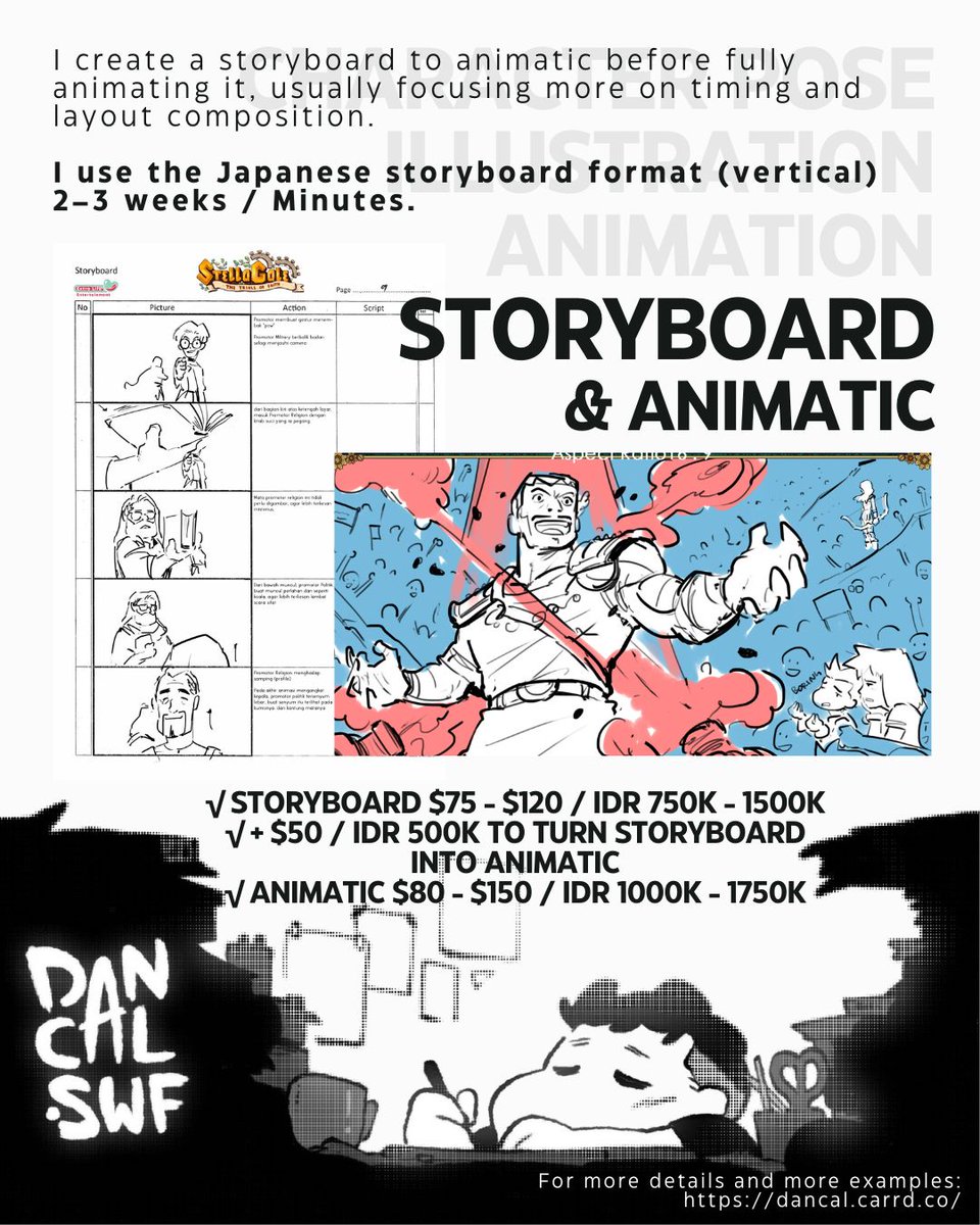 DanCal_swf's tweet photo. Hi I am opening commission, finally! :D
Please check my bio for more info and more examples 
#Commission #ArtCommissionsOpen #commissionopen #storyboard #animation2d #spine2d #illustration #characterart https://t.co/GxZBKay2a1