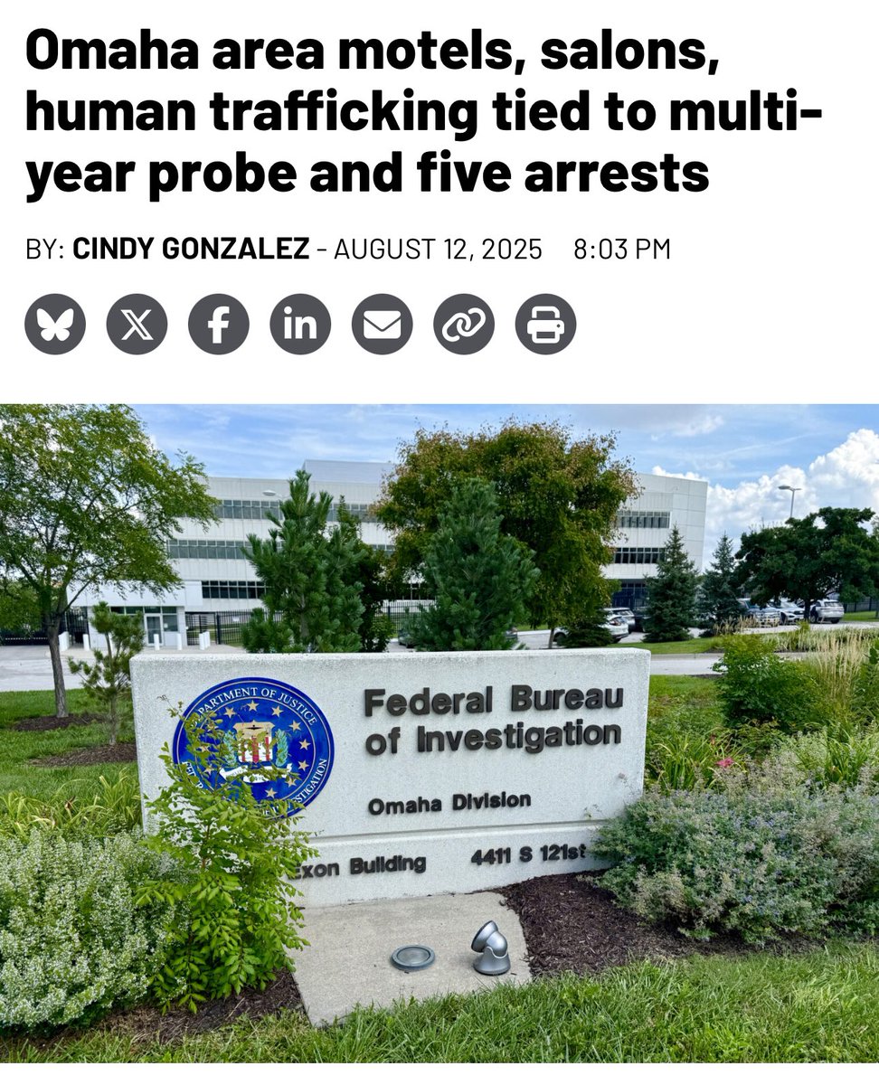 FBIDirectorKash's tweet image. The FBI has busted an alleged human trafficking ring with 10 children, some under 12, and 17 adults. 

The individuals were rescued from filthy Nebraska hotels where they were allegedly trafficked for sex and forced labor. 

Your FBI will never stop fighting for victims and…