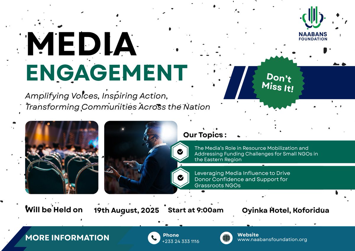 Naabans's tweet photo. 🌍 Strengthening Voices, Building Connections

Naabans Foundation is bringing media professionals &amp; grassroots NGOs together to amplify local stories, mobilize resources, and create lasting change in Ghana.
#MediaEngagement #NaabansFoundation #NGOs #Ghana https://t.co/wQnfqI7uyM