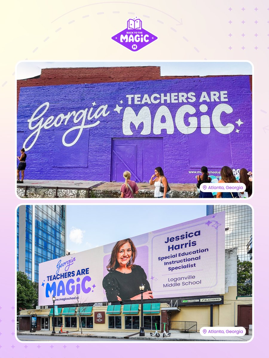 magicschoolai's tweet image. ICYMI ✨ This week, we unveiled billboards in Dallas, Atlanta, and Miami — each one a tribute to the incredible educators bringing magic to their classrooms every single day.
We see you. We celebrate you. And we’re cheering you on this school year and beyond.
💬 Every classroom…
