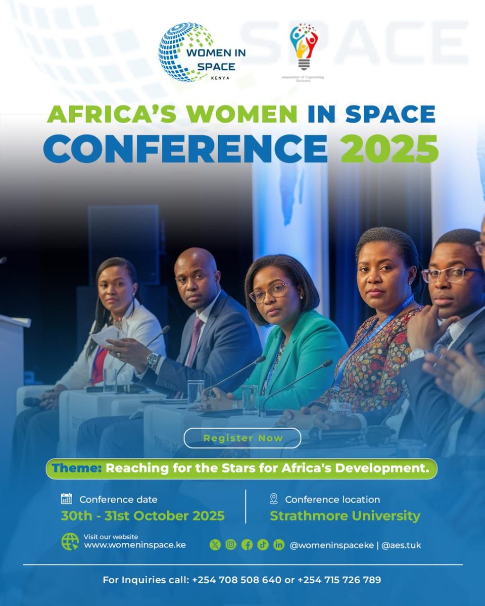 Join us at Africa's Women in Space Conference 2025 at Strathmore University, Nairobi, on October 30-31. Explore the role of space science in Africa's growth with experts under "Reaching for the Stars for Africa's Development." Shape Africa's space future! #AWiSC2025 #STEM