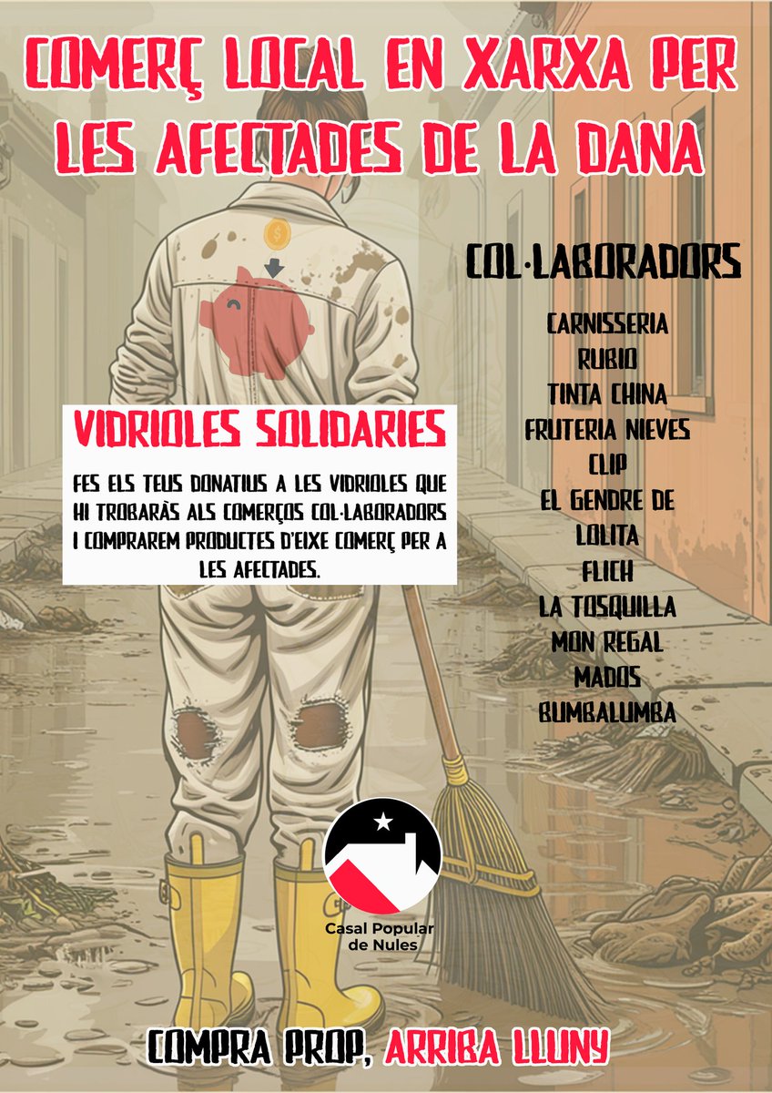 201,65 € hem arreplegat de les vidrioles solidàries amb les afectades per la DANA que vam repartir per diversos comerços de #Nules. 
Els ingressarem al compte que la <a href="/CasalsiAteneus/">Casals i Ateneus</a> té obert, perquè els col·lectius que continuen treballant a la zona zero puguen disposar d'ells.