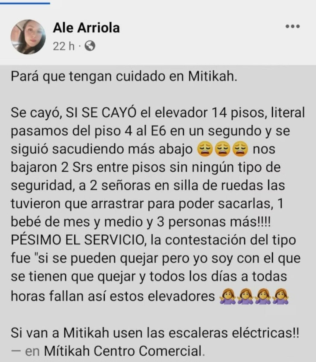 camirodro's tweet photo. @LuisMendozaBJ @FiscaliaCDMX Alcalde van varias veces que pasa, no deje se reanuden actividades hasta que se revisen esos elevadores https://t.co/fxLxzCW7l6