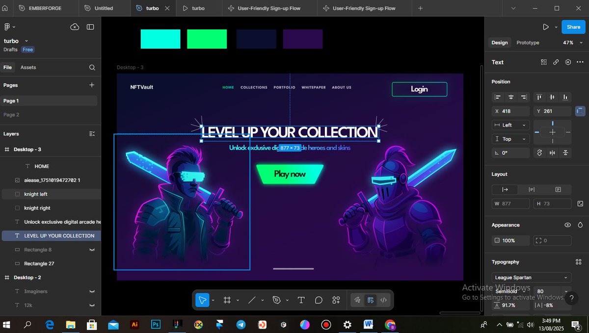 VisualX24's tweet photo. Just left the design room 😌 and mehn it was hot. 😉

Just finished another personal project🤞🏾

Check it out, what do you think, did it hit you real hard 😉😎

#VisualX #Web3Design #BuildInpublic #DesignTwitter #Web3Game #NftUi #UIDesign #creativity #WAGMI https://t.co/ZOtpp7DhS8