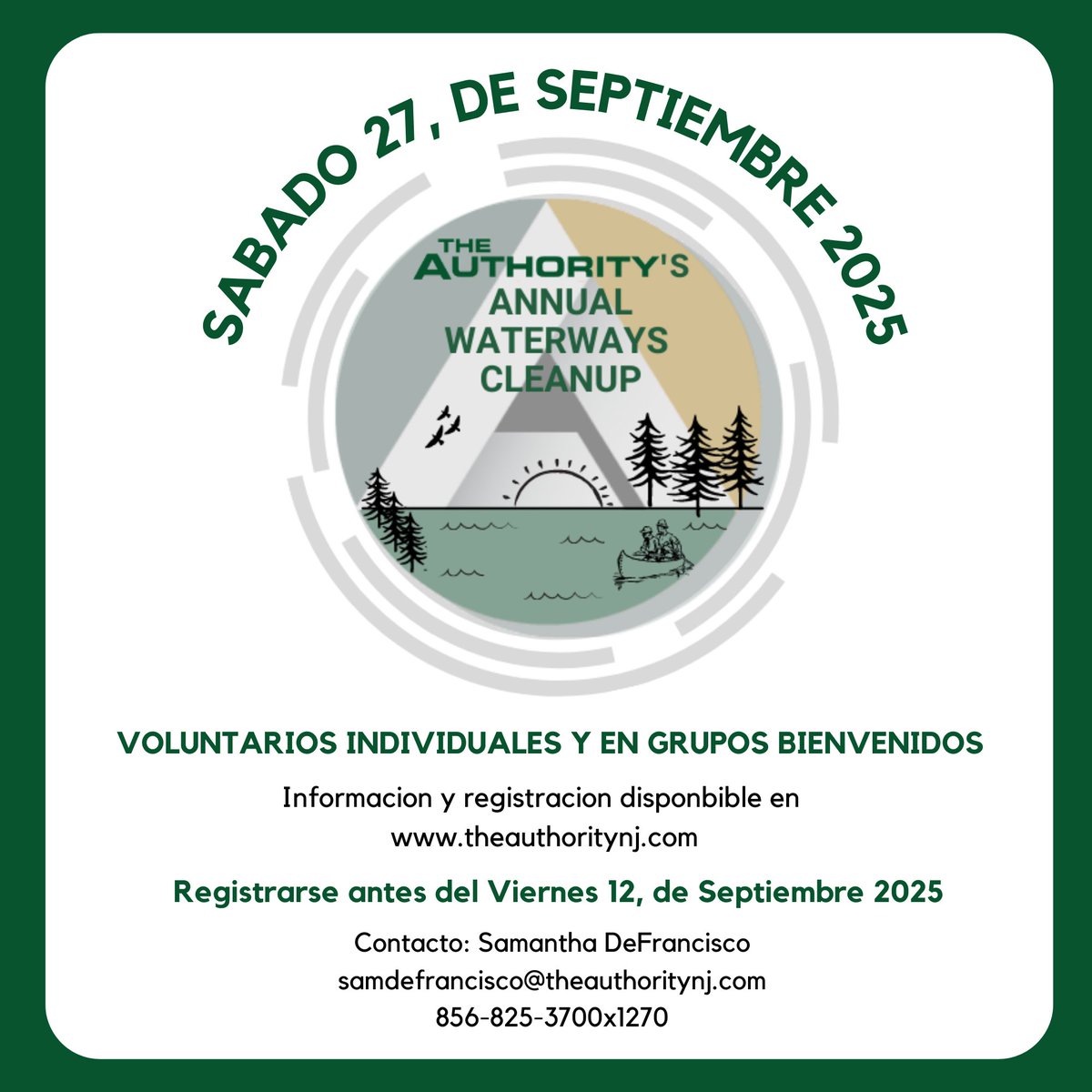 Save the date! This is a great way to get outside and enjoy nature while keeping Cumberland County beautiful! We look forward to your participation in The Authority's Annual Waterways Cleanup on Saturday, September 27th!☀️