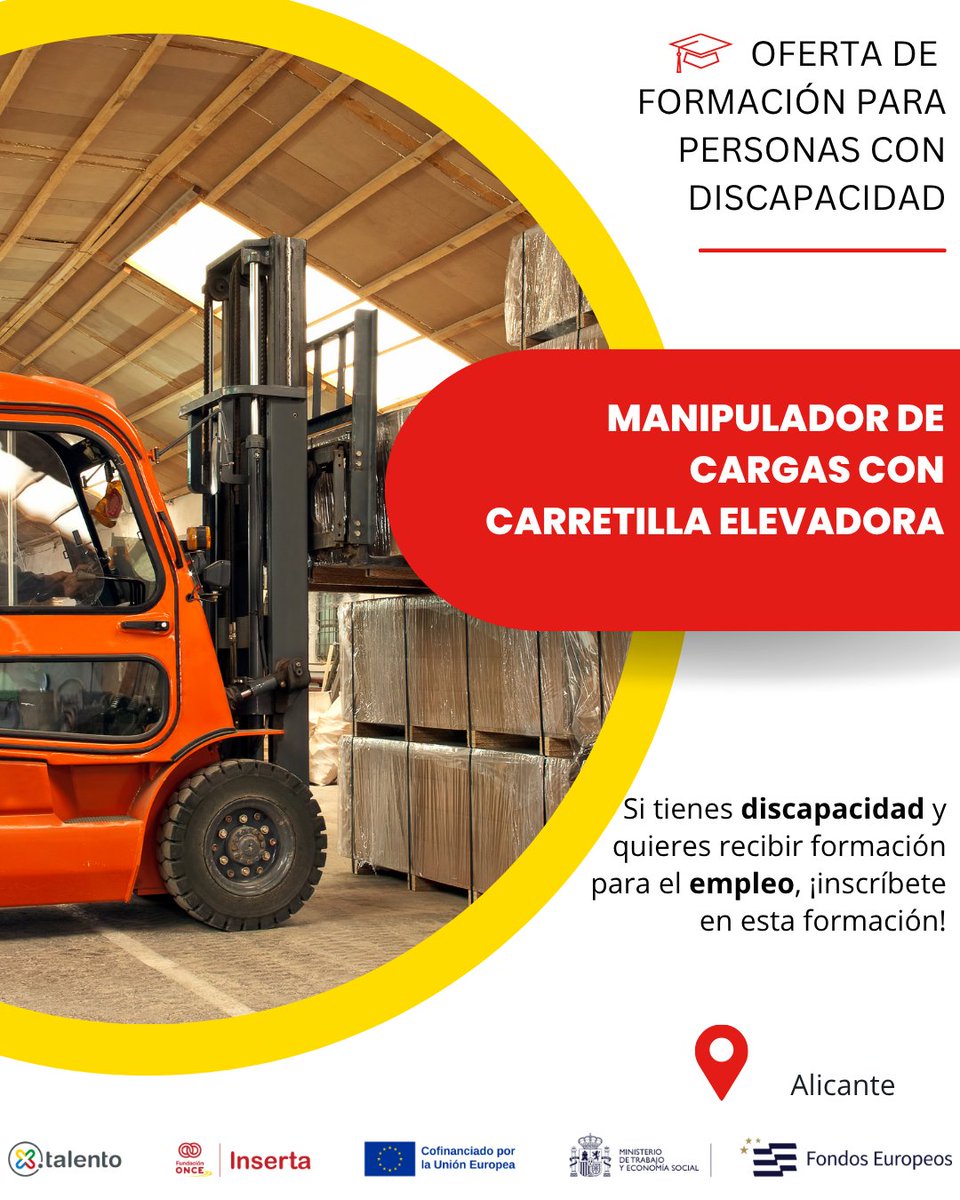 Por Talento (@portalento_) on Twitter photo 📢 #Formación: ¡"Certificado de Profesionalidad en Manipulador de Cargas con Carretilla Elevadora en 📌 #Alicante!
📎 En la web: hubs.ly/Q03zgGtm0
✉️ Más información: jganado.inserta@fundaciononce.es 📢 #Formación: ¡"Certificado de Profesionalidad en Manipulador de Cargas con Carretilla Elevadora en 📌 #Alicante!
📎 En la web: hubs.ly/Q03zgGtm0
✉️ Más información: jganado.inserta@fundaciononce.es