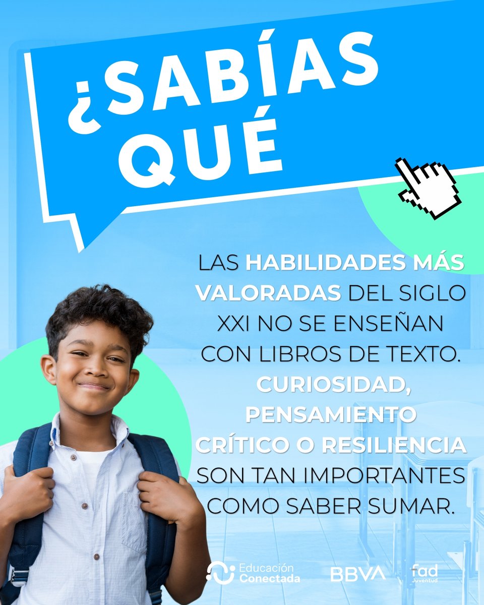 EduConectada's tweet image. 📚 ¿Qué debe enseñar hoy la escuela para preparar a tu hijo/a para el mañana?

👉 Spoiler: No es solo memorizar.
🧠 Hablamos de pensamiento crítico, IA, creatividad, y más.

Descubre las claves del primer taller #Educonec 👇
🔗campusfad.org/blog/educacion…