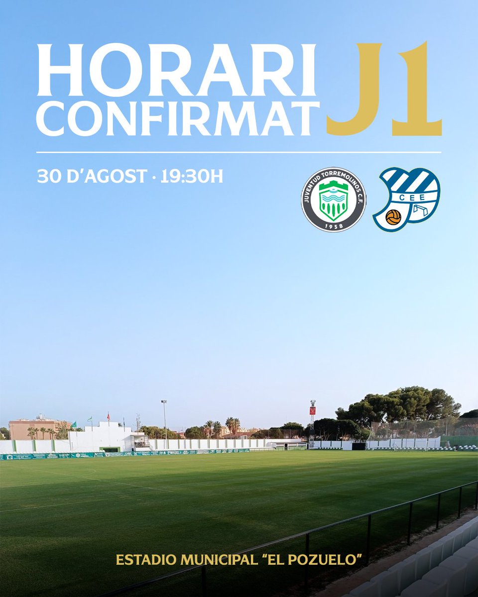 Club Esportiu Europa (@ceeuropa) on Twitter photo 🗓️ 𝗛𝗢𝗥𝗔𝗥𝗜 𝗖𝗢𝗡𝗙𝗜𝗥𝗠𝗔𝗧 🗓️
⚽ 1RFEF | Jornada 1
🆚 <a href="/JTorremolinosCF/">Juventud Torremolinos CF</a>
📍 Municipal "El Pozuelo"
🗓️ Dissabte 30 d'agost | 19:30H
#1RFEF 🗓️ 𝗛𝗢𝗥𝗔𝗥𝗜 𝗖𝗢𝗡𝗙𝗜𝗥𝗠𝗔𝗧 🗓️
⚽ 1RFEF | Jornada 1
🆚 <a href="/JTorremolinosCF/">Juventud Torremolinos CF</a>
📍 Municipal "El Pozuelo"
🗓️ Dissabte 30 d'agost | 19:30H
#1RFEF