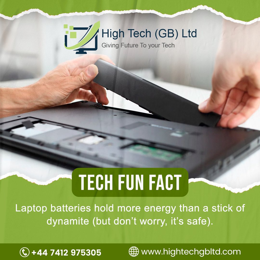ComputersH14592's tweet image. 💡 Tech Fun Fact:Laptop batteries hold more energy than a stick of dynamite
but don’t worry, they’re safe! ⚡💻
#HighTechWholesaleUK #TechFunFact #LaptopDeals #BulkTechUK #WholesaleComputers #BusinessTech #LaptopLife #WorkSmarter
