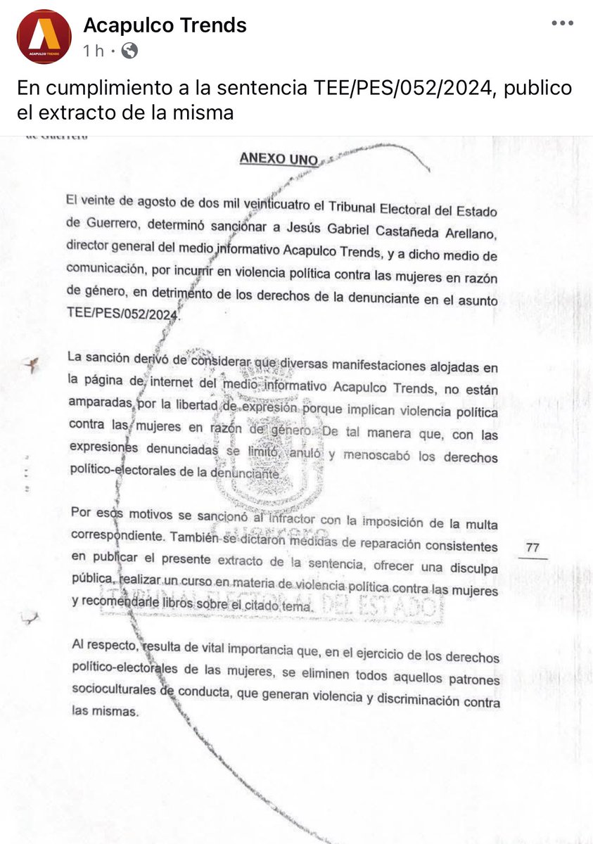 Extracto de sentencia 22/30 ya en Facebook. facebook.com/share/p/172SLk…?