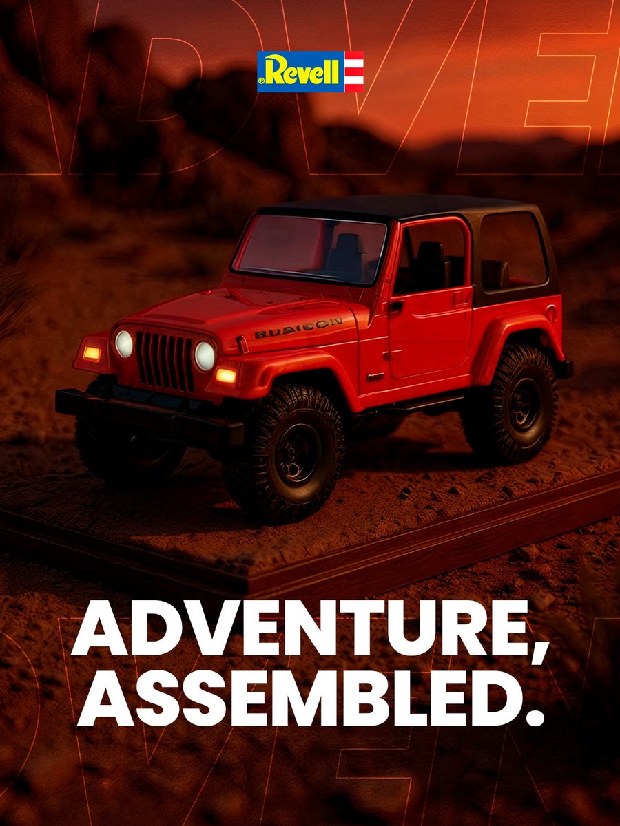 RevellUSA's tweet photo. 🌄 They said the trail was too rough. Too remote.
🔴 Skill level: 2
🔴 Recommended age: 8+
🔴 Scale: 1:25
🔴 5.93 inches
🔴 No glue or paint required (Easy-Click system)
👉 Where would your Wrangler take you? 🚘
https://t.co/Yplc75JjYN 
#Revell #RevellUSA #JeepWrangler #EasyClick https://t.co/lLbb0ljL0r