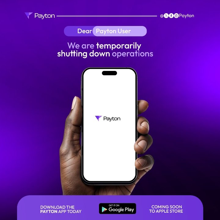 PaytonJit's tweet photo. Dear Payton Users We will be shutting down operation for sometime so we can get all our systems fixed and also provide more services to you our amiable users

#payton https://t.co/Lb8df4x6Ay