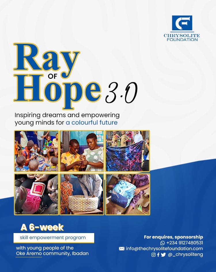 _chrysoliteng's tweet photo. The RAY OF HOPE initiative continues to remind us of the power of a small spark to ignite a big dream. 

We are empowering young people in low-income communities with hands-on skills, business knowledge and the confidence to dream bigger and build their own future. 

Join us👇🏽 https://t.co/q0N5F5witB