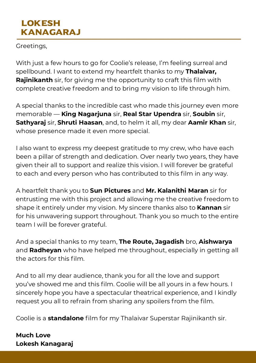 #Rajinikanth #CoolieTelugu 
#LokeshKanagaraj Special Note