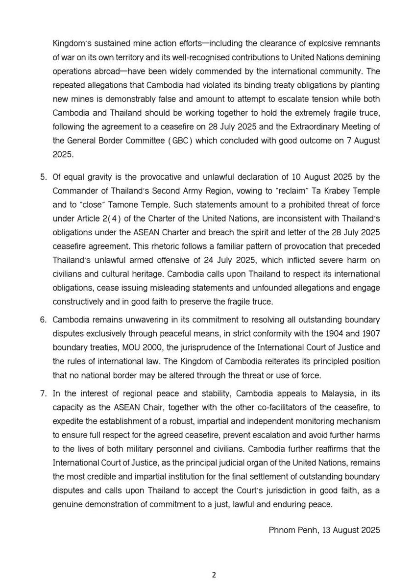 Statement of the Ministry of Foreign Affairs and International Cooperation Of Kingdom of Cambodia regarding Thailand's Baseless Allegations relating to Recent landmine explosions and Threats against Cambodian Sovereignty

Join
