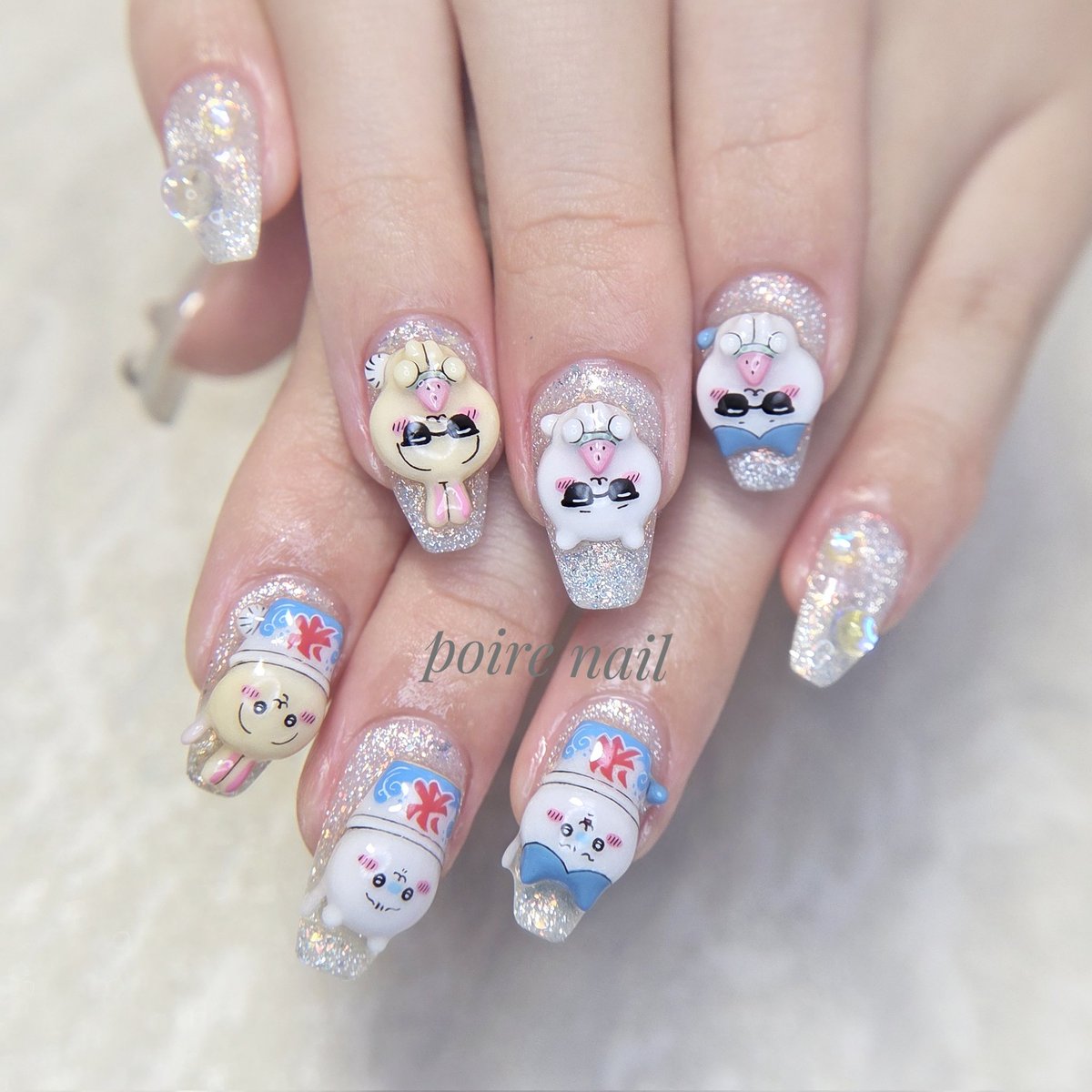 tomomi_nails's tweet photo. ちいかわ夏ネイル！可愛い❤

かき氷になってる笑

こういう系はサイズ揃えるのが地味に難しいです笑

#痛ネイル #キャラネイル #ちいかわネイル #夏ネイル #かき氷ネイル #スイカネイル #3dネイル https://t.co/77gjnh4Prd