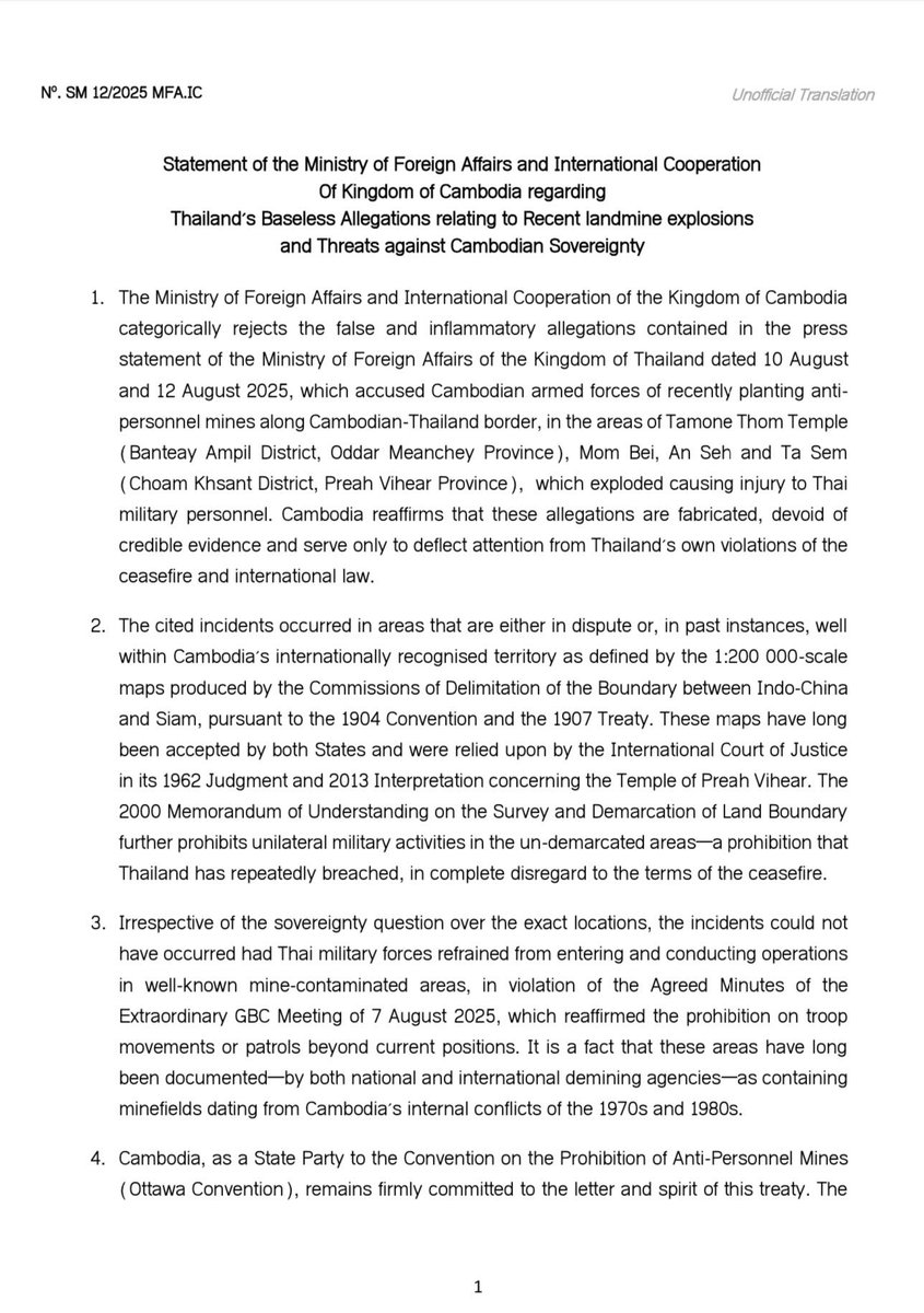 noansereiboth's tweet photo. Cambodia’s Foreign Ministry categorically rejects Thailand’s false and inflammatory allegations over recent landmine explosions. https://t.co/kNBTfloqWf