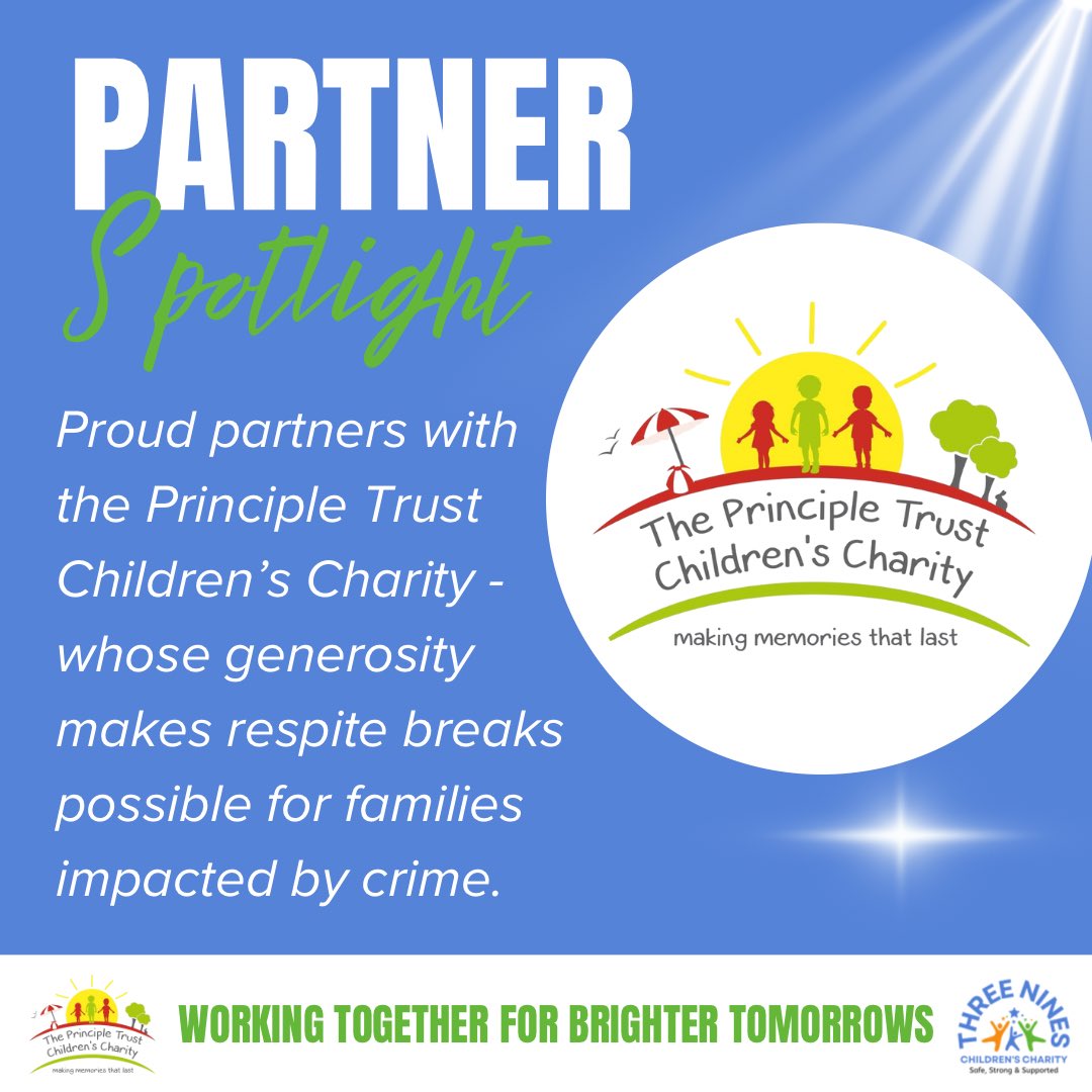 🌟 Partner Spotlight 🌟

We’re proud to partner with <a href="/PrincipleTrust/">The Principle Trust Children's Charity</a> so families impacted by crime can get:
💙 Emotional support to heal
💙 Restorative breaks to make new memories

🔗 Learn more: threenines.org.uk/working-togeth…

#WorkingTogetherForBrighterTomorrows