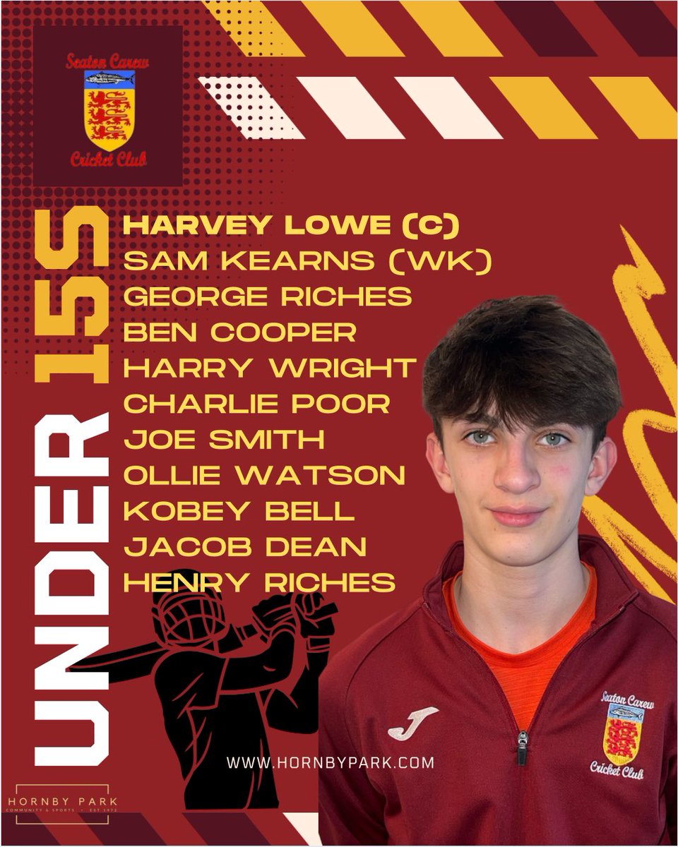 Seaton Carew Cricket Club (@seatoncarewcc) on Twitter photo Thursday night sees our U15s play in the semi final of the Chester Cup as they welcome <a href="/GuisboroughCC/">Guisborough CC</a> to <a href="/hornbypark/">@HornbyPark</a>.
Here’s how they’ll lineup for the 5.30pm start - so get yourself along and support the lads, as the bar will be open for food and drinks. #3LAC Thursday night sees our U15s play in the semi final of the Chester Cup as they welcome <a href="/GuisboroughCC/">Guisborough CC</a> to <a href="/hornbypark/">@HornbyPark</a>.
Here’s how they’ll lineup for the 5.30pm start - so get yourself along and support the lads, as the bar will be open for food and drinks. #3LAC