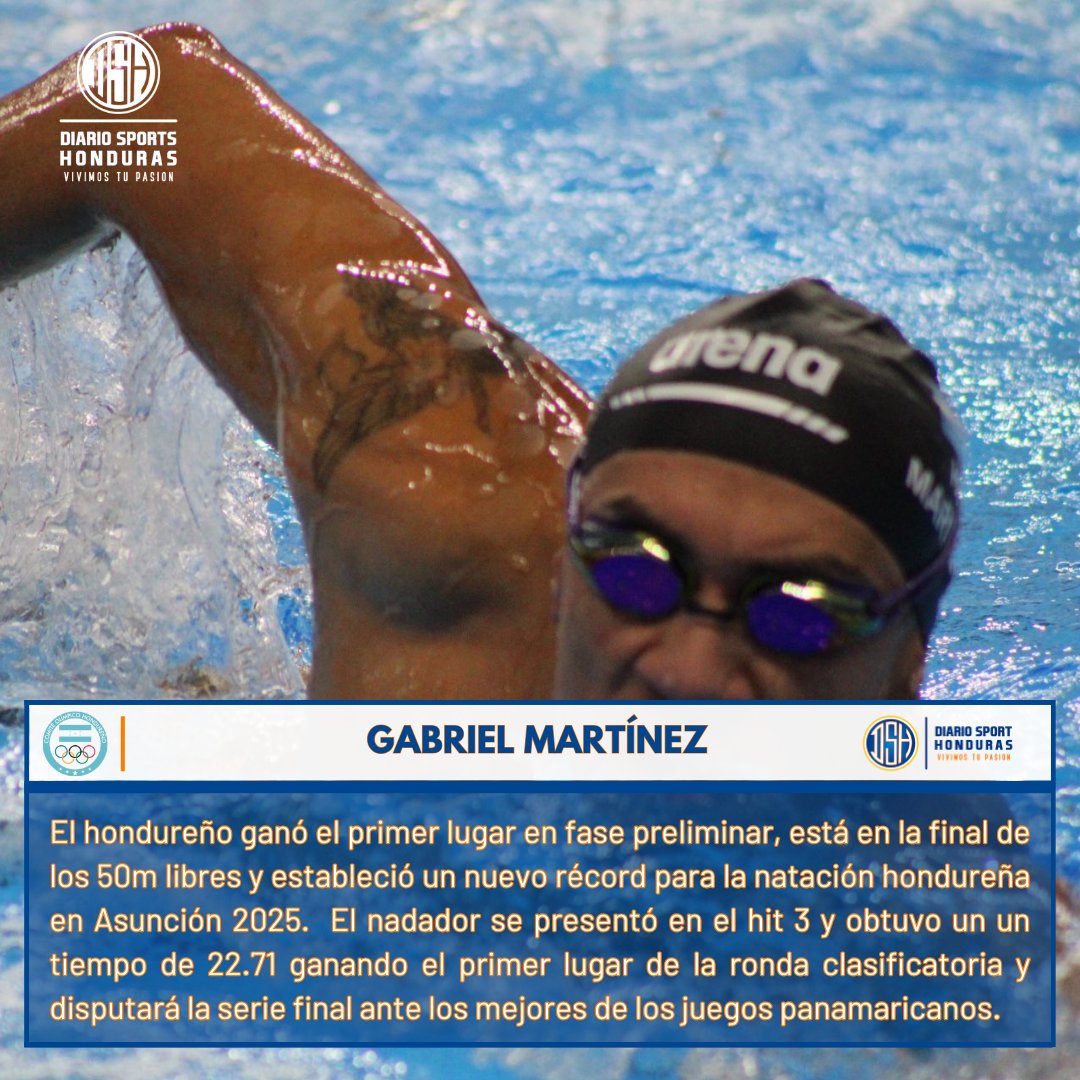 #Natación buenas noticias llegan desde los Juegos Panamericanos Junior Asunción 2025, el nadador catracho Gabriel Martínez logró nuevo record en los 50 metros libres y estará disputando un hit por medalla #dsh #vivimostupasion #honduras504 #ASU2025