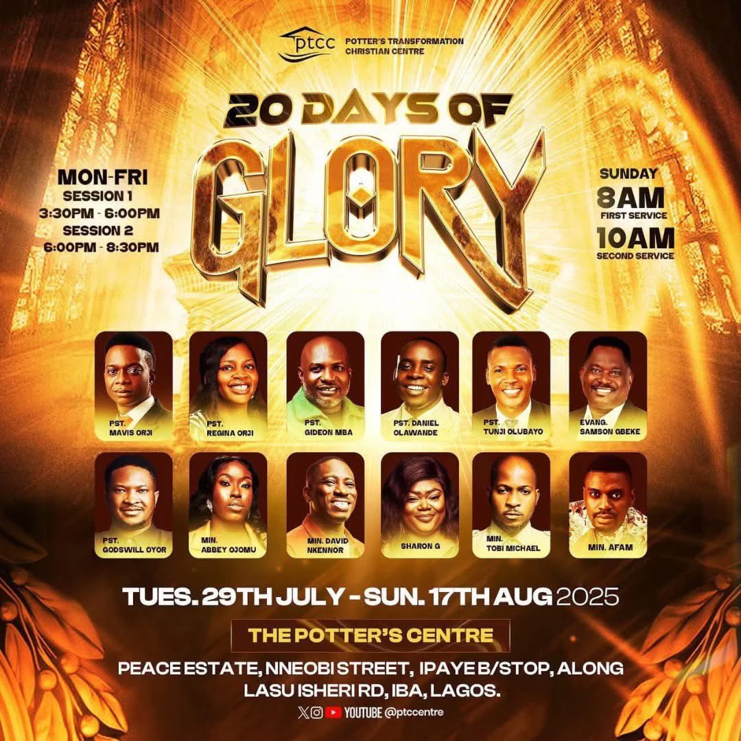 LASU and it's environs
God's fire is in your territory
I'll be ministering for the two sessions today @ptccentre
Don't miss out!
Jesus be glorified