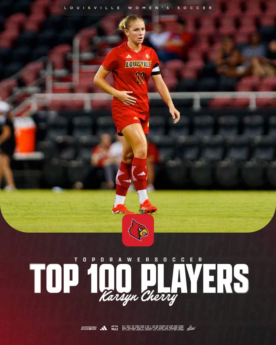 LouisvilleWSOC's tweet image. 👏 Another preseason accolade for @CherryKarsyn 👏

She was ranked No. 73 on @TopDrawerSoccer Top 100 Players list‼️

#GoCards