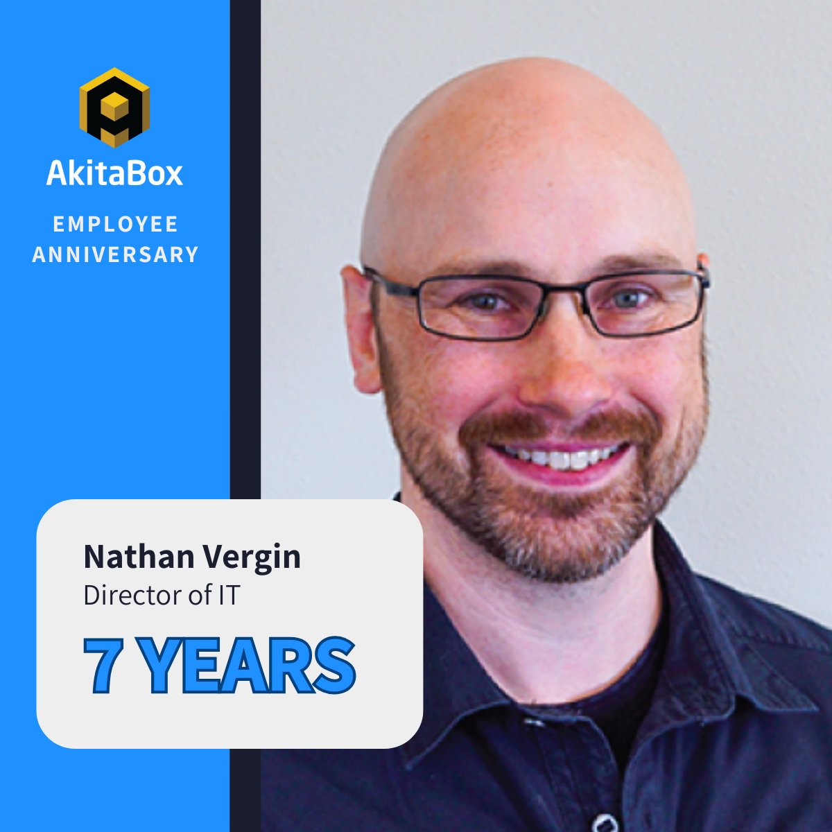 AkitaBox's tweet image. Happy 7th work anniversary Nathan Vergin, Director of IT! Your tireless energy and willingness to help the team in any way you can is an inspiration. Thank you for continuing to find ways to advance the AkitaBox mission!

🎉🐕🏢🐕🎉 #AkitaBox #OneTeam #EmployeeRecognition