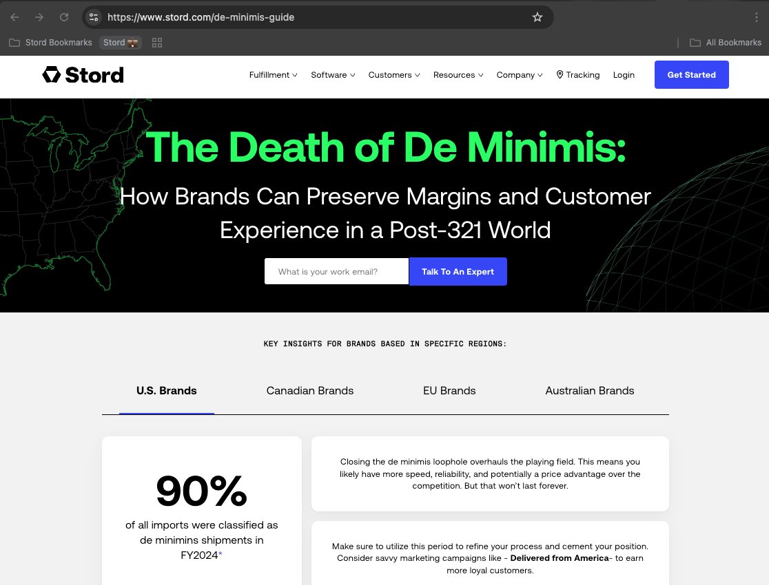 The end of de minimis is here, and it's reshaping global e-commerce.

At Stord, we've been working tirelessly to build the tools so brands can navigate disruptions while preserving margins, and maintaining exceptional customer experiences. We are already actively helping many