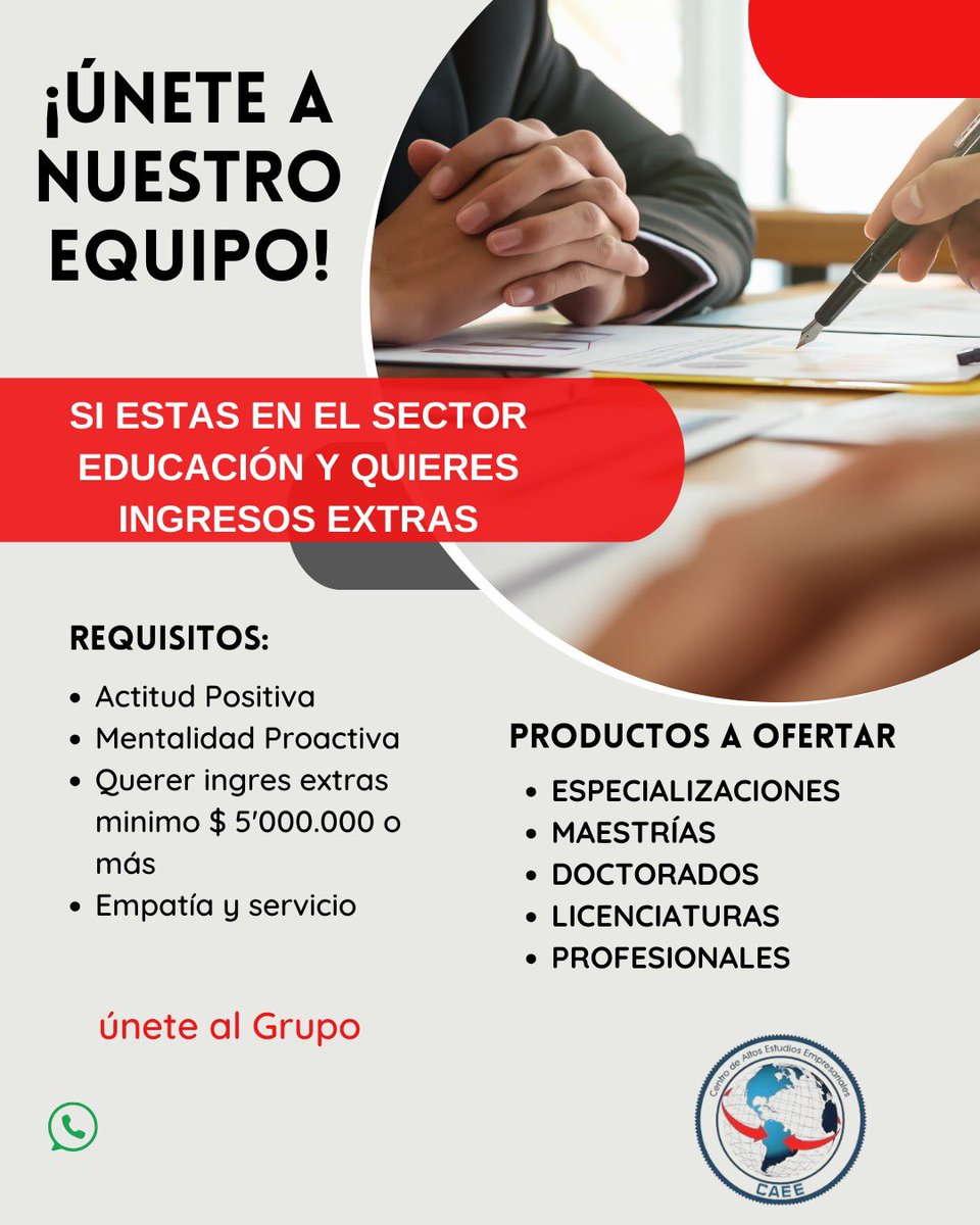 CAEE5's tweet photo. Si estás en el sector Educativo y quieres aumentar tus ingresos este anuncio te puede interesar #fecode #educacion Únete a nuestro Equipo https://t.co/w10zZjiDXA https://t.co/pilnJTtrsU