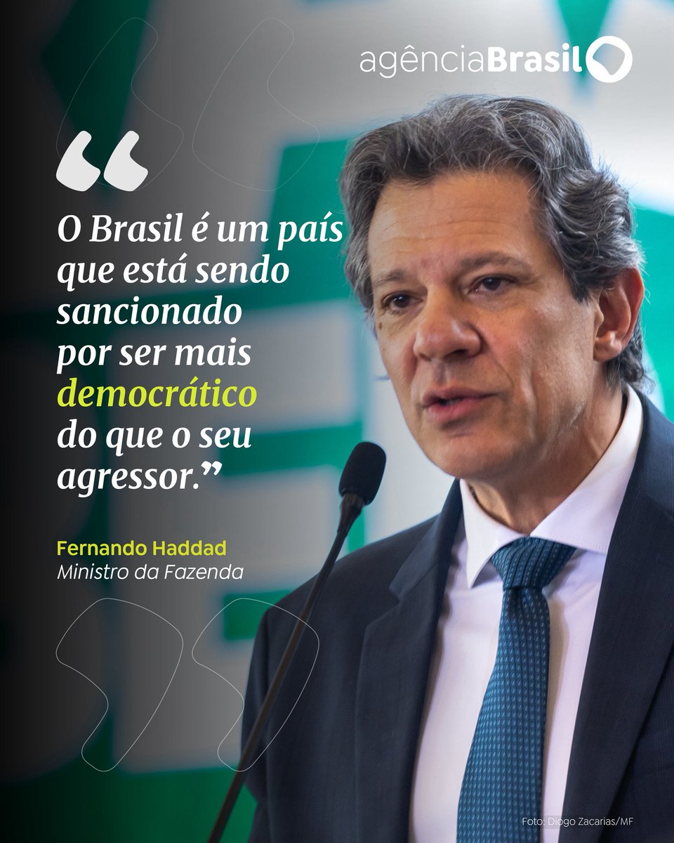 BRASIL SOBERANO | O ministro da Fazenda, Fernando Haddad, disse nesta quarta-feira (13), que o “Brasil está sendo sancionado por ser mais democrático que o seu agressor”. A declaração foi feita durante a cerimônia de assinatura de MP que busca mitigar efeitos do tarifaço.